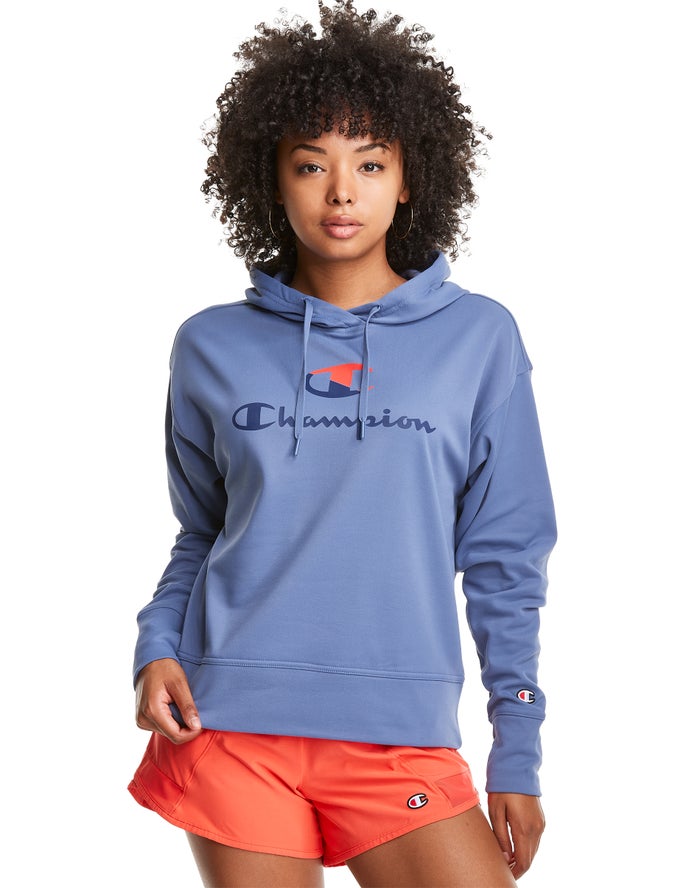 Champion Womens Hoodie NZ - Game Day Split Logo Blue ( 1769-BJRQT )